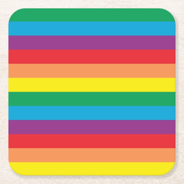 Simply Rainbow Pattern Square Paper Coaster (Front)