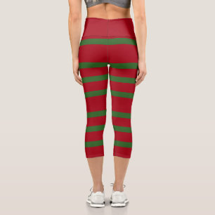 Simply Red and green Merry Christmas pattern Capri Leggings