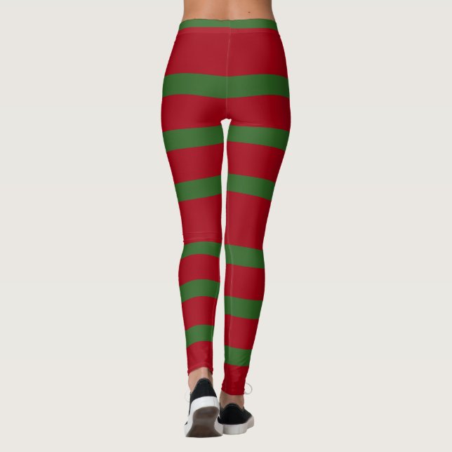 Simply Red and green Merry Christmas pattern Leggings (Back)
