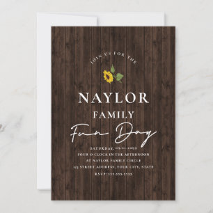 Simply Rustic Sunflowers Over Wood Family Reunion Invitation