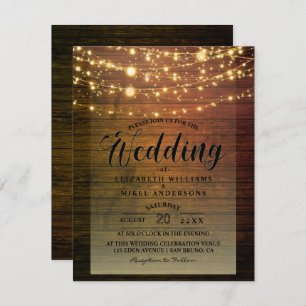 Simply Rustic Wood Dark Lights String wedding Inv Invitation