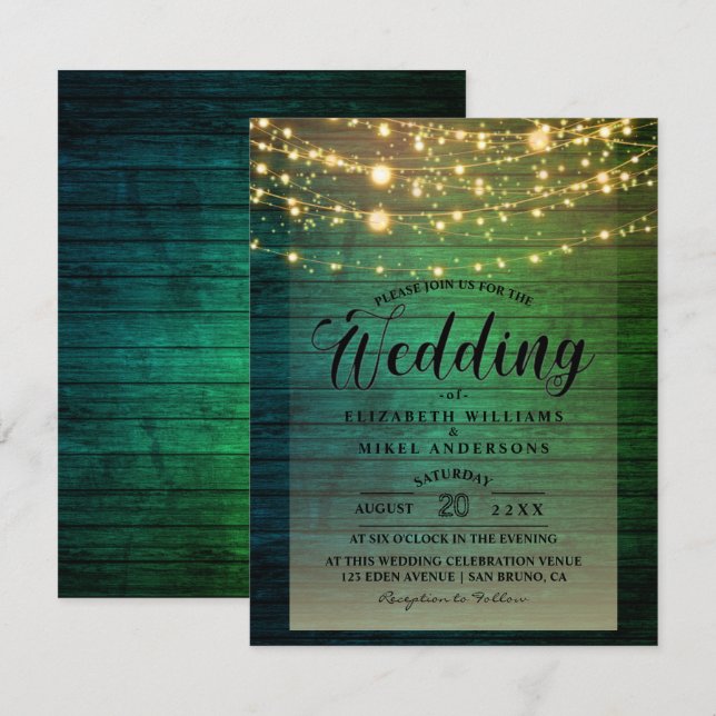 Simply Rustic Wood Dark Lights String wedding  Invitation (Front/Back)