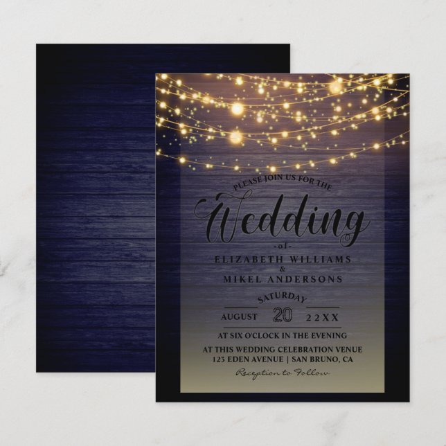 Simply Rustic Wood Dark Lights String wedding  Invitation (Front/Back)