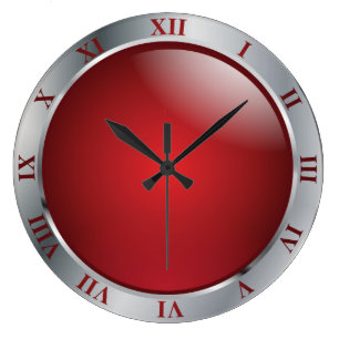 Simply Silver and Red Large Clock