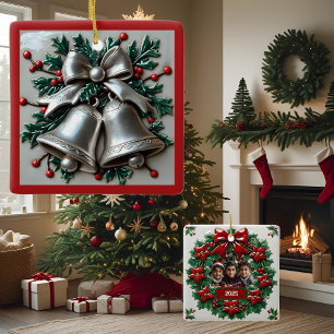 Simply Silver Bells Christmas Customizable Ceramic Ornament