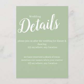 simply simple light green Wedding enclosure card