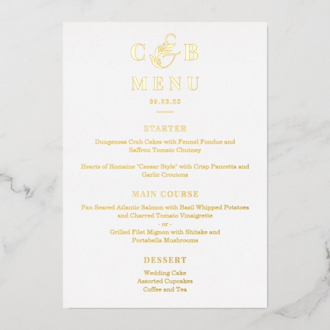 Simply Splendid REAL FOIL Elegant Menu Card (Front)