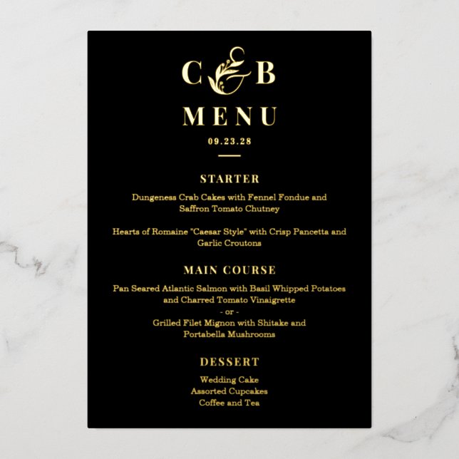 Simply Splendid REAL FOIL Elegant Menu Card (Front)