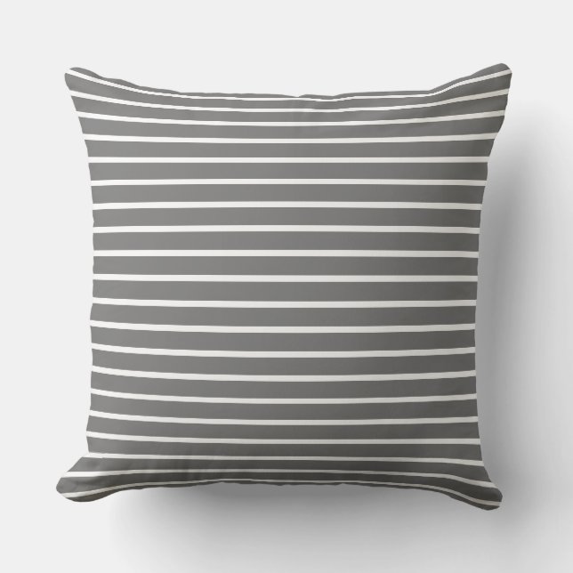 Simply Striped, medium grey and white Throw Pillow (Front)