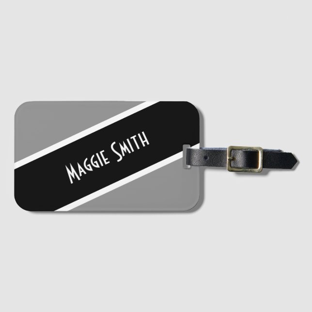 Simply Stripes black + your backgr. & Name Luggage Tag (Front Horizontal)