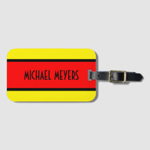 Simply Stripes fire red + your backgr. & Name Luggage Tag