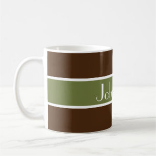 Simply Stripes olive green + your backgr. & Name Coffee Mug