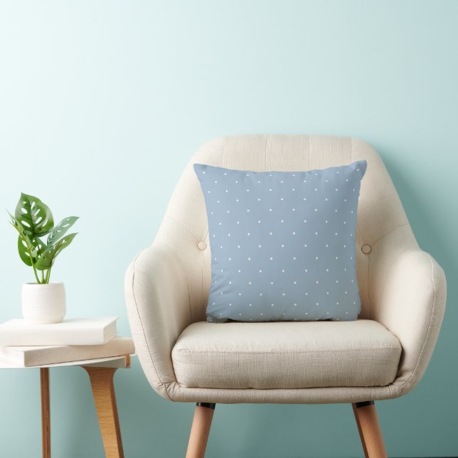 Simply Sweet Dusty Blue Polka Dots Pattern Throw Pillow (Chair)