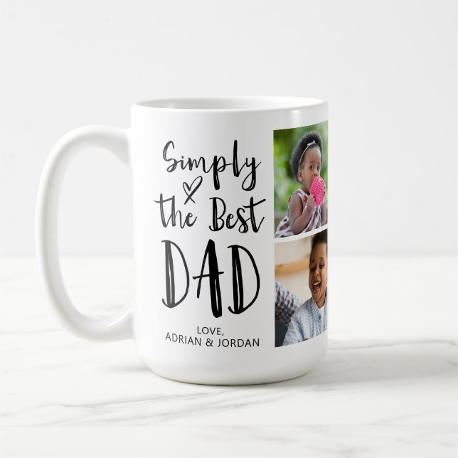 Simply The Best Dad 4 Photos Custom Coffee Mug (Left)