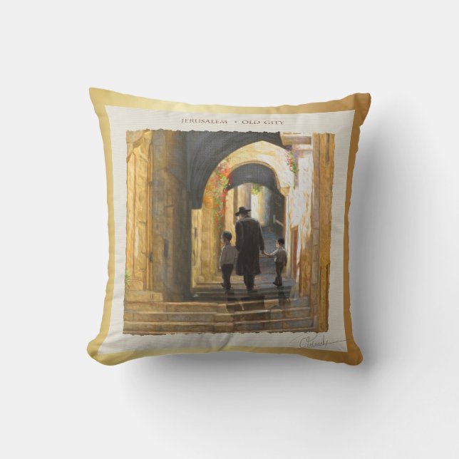 Simta Jerusalem Old City Israel Oil Painting ART Throw Pillow (Front)