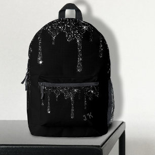 simulated black dripping glitter effect printed backpack