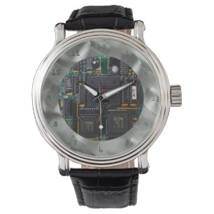 Simulated Brushed Aluminum PCB Green PCB Font Watch
