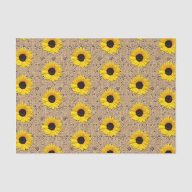 Simulated Burlap Lace Yellow Sunflower Rustic Tissue Paper (Front)