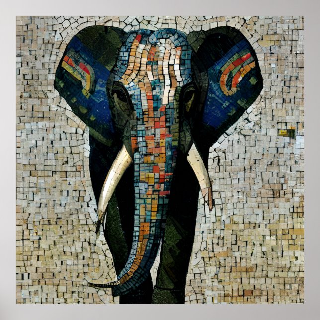 Simulated Elephant Mosaic Poster (Front)