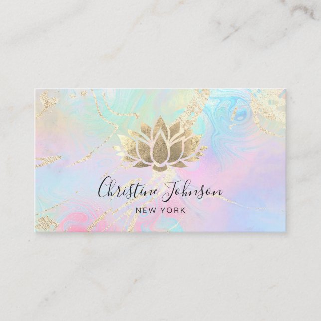 simulated foil lotus on FAUX holographic effect Business Card (Front)