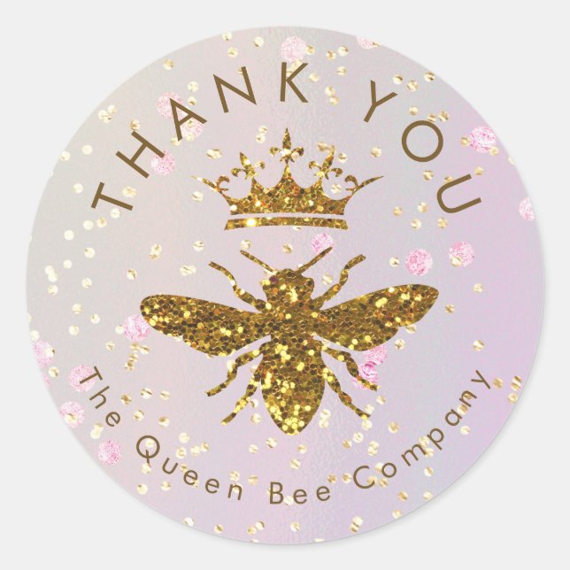 simulated glitter bee thank you classic round sticker (Front)