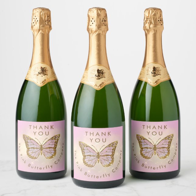 simulated glitter butterfly thank you sparkling wine label (Bottles)