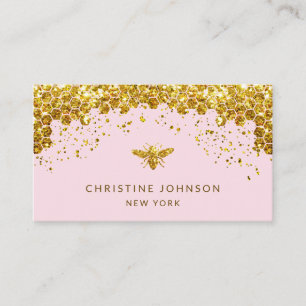 simulated glitter honey bee on pale pink business card