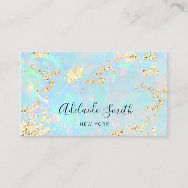 simulated glitter on faux iridescent opal photo business card (Front)