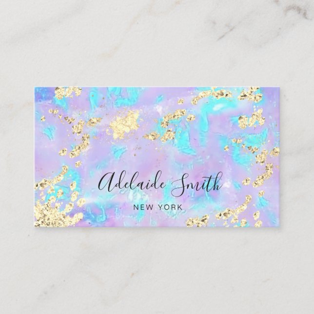 • simulated glitter on faux iridescent purple opal business card (Front)