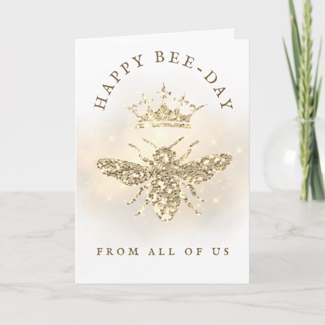 Simulated Glitter Queen Bee birthday card (Front)
