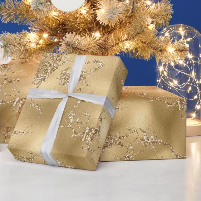 Simulated Gold Foil And Glitter Texture Celebrate Wrapping Paper (Holidays)