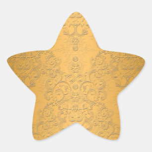 Simulated Gold with Embossed Ornate Design Star Sticker
