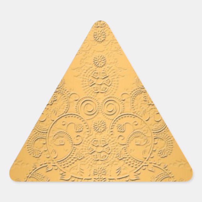 Simulated Gold with Embossed Ornate Design Triangle Sticker (Front)