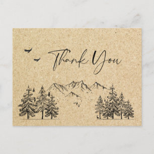 Simulated Kraft Paper Forest Mountains Thank You Postcard