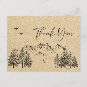 Simulated Kraft Paper Forest Mountains Thank You Postcard