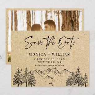 Simulated Kraft Paper Hand Drawn Mountain Wedding Save The Date