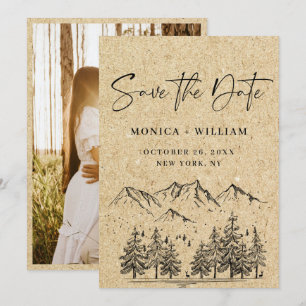 Simulated Kraft Paper Hand Drawn Mountain Wedding Save The Date