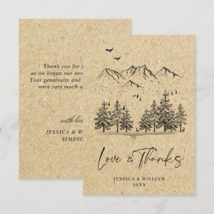 Simulated Kraft Paper Hand Drawn Mountains Wedding Thank You Card