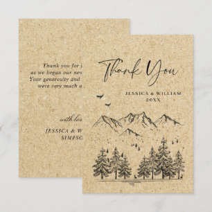 Simulated Kraft Paper Hand Drawn Mountains Wedding Thank You Card