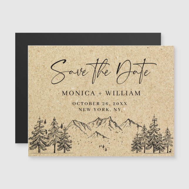 Simulated Kraft Paper Save the Date Magnetic Card (Front/Back)
