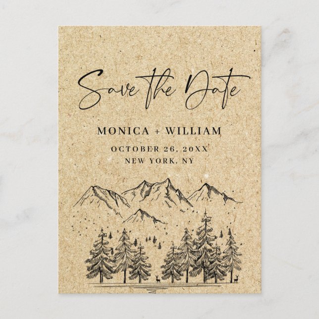 Simulated Kraft Paper Wedding Save the Date Postcard (Front)