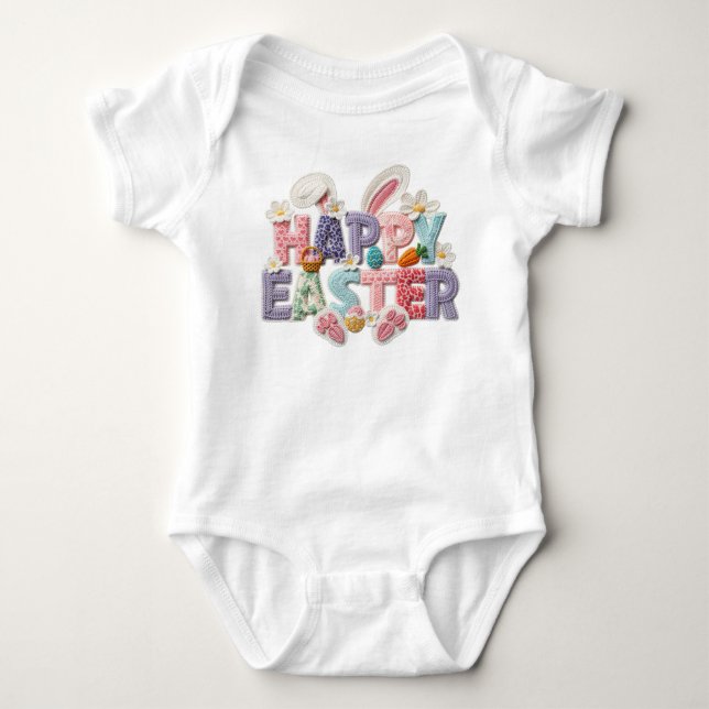 Simulated Latch Style Yarn Happy Easter  Baby Bodysuit (Front)
