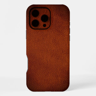 Simulated Natural Dark Red Brown Leather iPhone 16 Pro Max Case