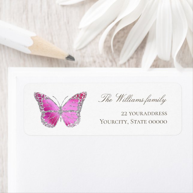 simulated silver glitter and hot pink butterfly  (Insitu)
