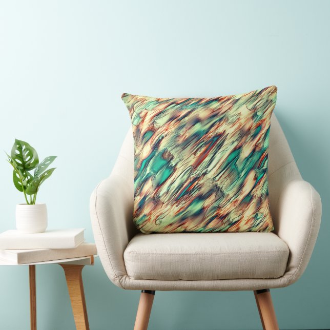 Simulating rocky or stalagmite in green to sepia  throw pillow (Chair)