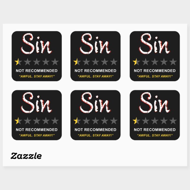 Sin – Not Recommended: Christian Faith Gospel  Square Sticker (Sheet)