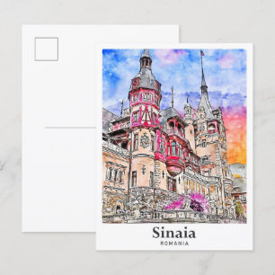 Sinaia Romania Travel Watercolor Hand Drawn Postcard