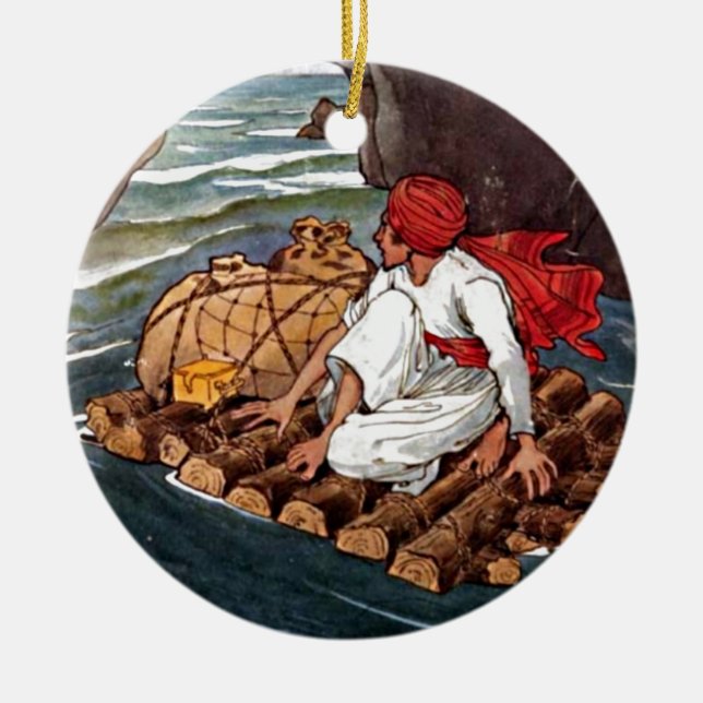 Sinbad the Sailor Shipwreck Treasure Aladdin Boy Ceramic Ornament (Front)