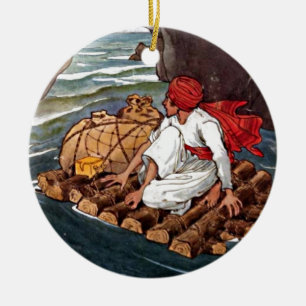 Sinbad the Sailor Shipwreck Treasure Illustration Ceramic Ornament