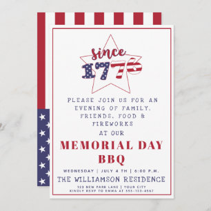 Since 1776 - Patriotic U.S. Flag Memorial Day BBQ Invitation
